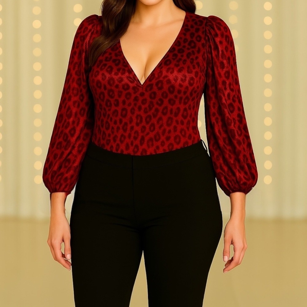 Eloquii | NWT Velvet Cut Out Sheer‎ Bodysuit Leopard Size 18/20 Valentines Day